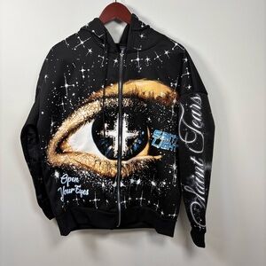 Romwe Men Graphic Zip Hoodie All Over Print Grunge Streetwear M BNWT